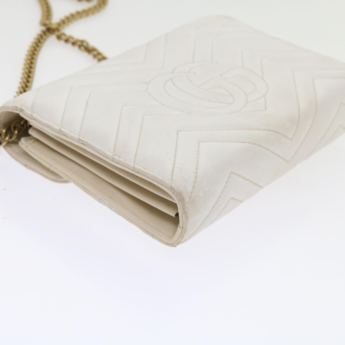 GUCCI Chain Shoulder Bag Leather White 474575 2149 bs8823