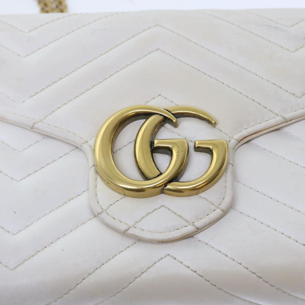 GUCCI Chain Shoulder Bag Leather White 474575 2149 bs8823