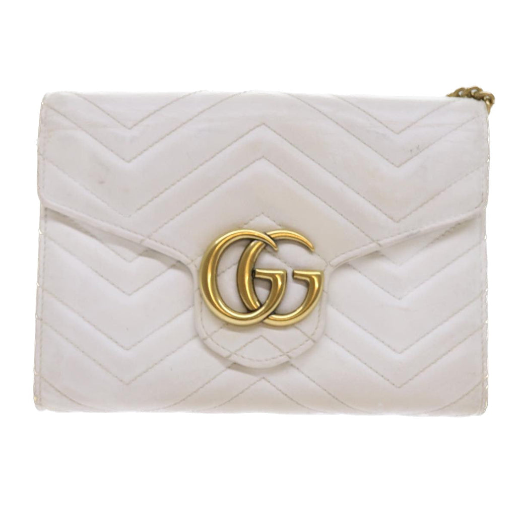 GUCCI Chain Shoulder Bag Leather White 474575 2149 bs8823