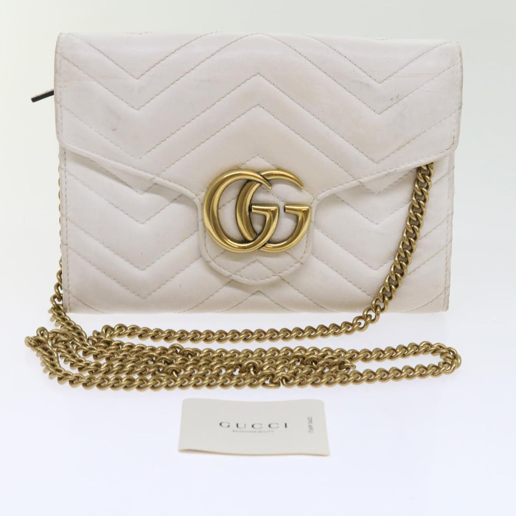 GUCCI Chain Shoulder Bag Leather White 474575 2149 bs8823