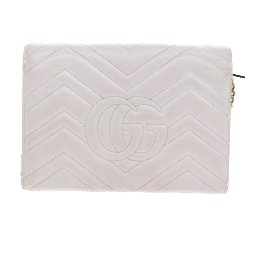 GUCCI Chain Shoulder Bag Leather White 474575 2149 bs8823