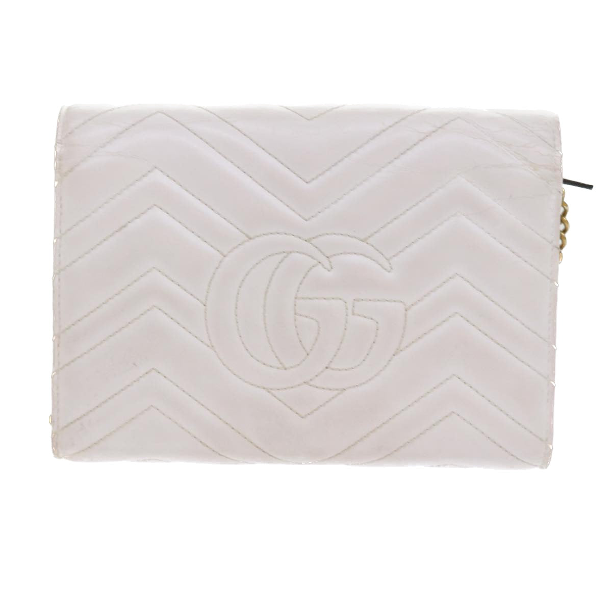 GUCCI Chain Shoulder Bag Leather White 474575 2149 bs8823