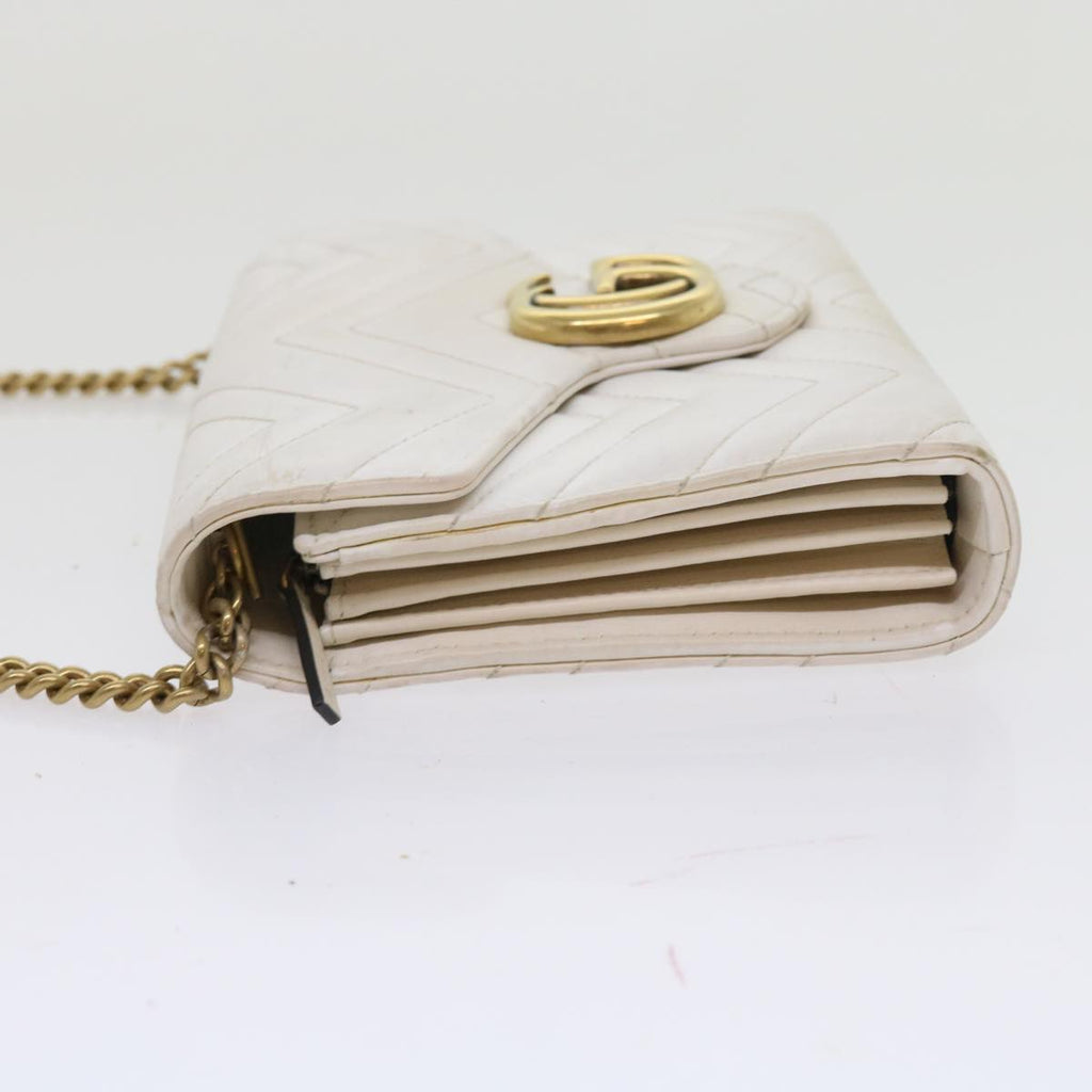 GUCCI Chain Shoulder Bag Leather White 474575 2149 bs8823