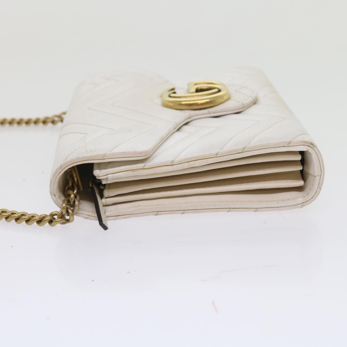 GUCCI Chain Shoulder Bag Leather White 474575 2149 bs8823