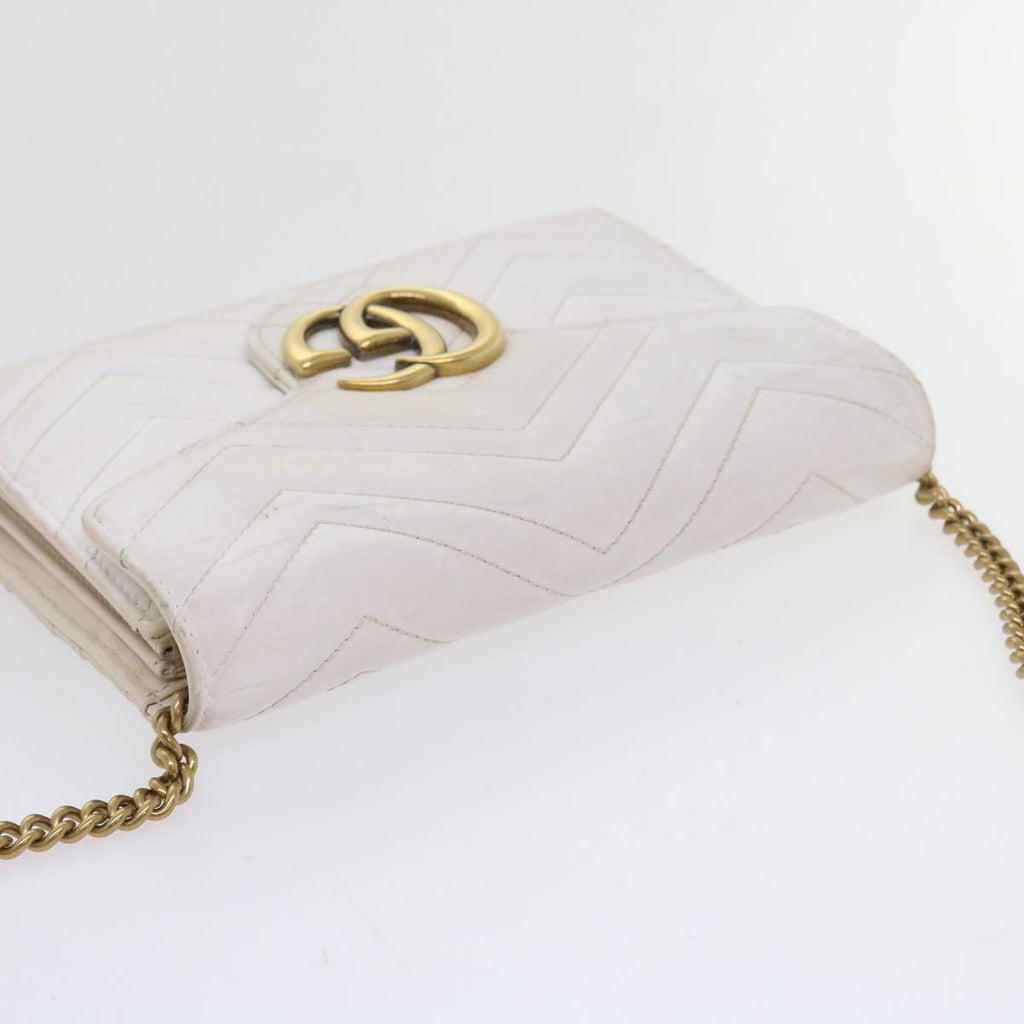 GUCCI Chain Shoulder Bag Leather White 474575 2149 bs8823