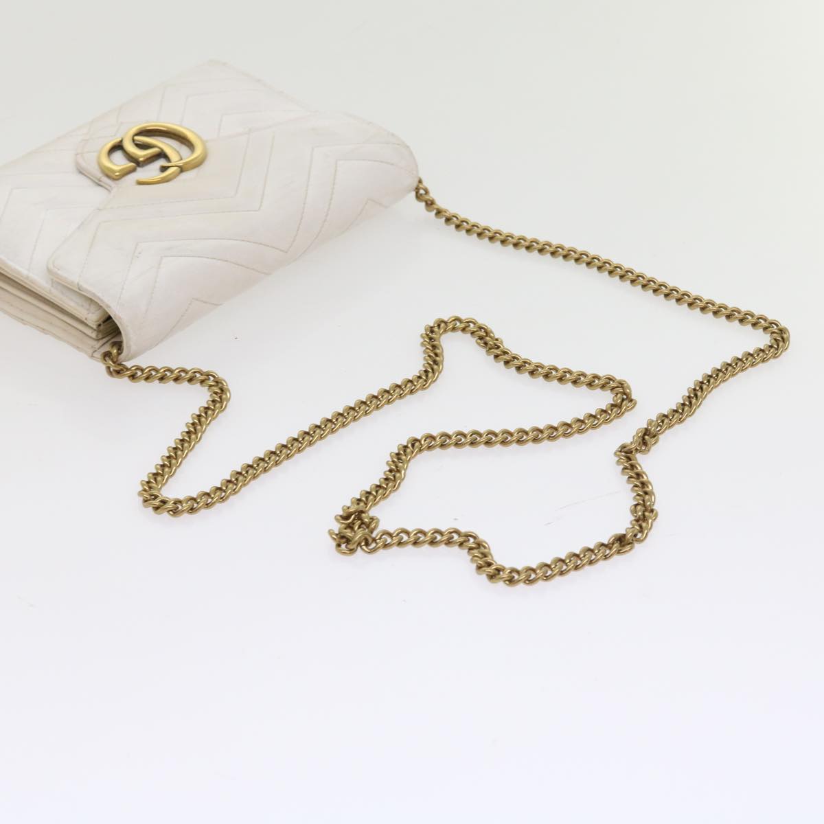 GUCCI Chain Shoulder Bag Leather White 474575 2149 bs8823