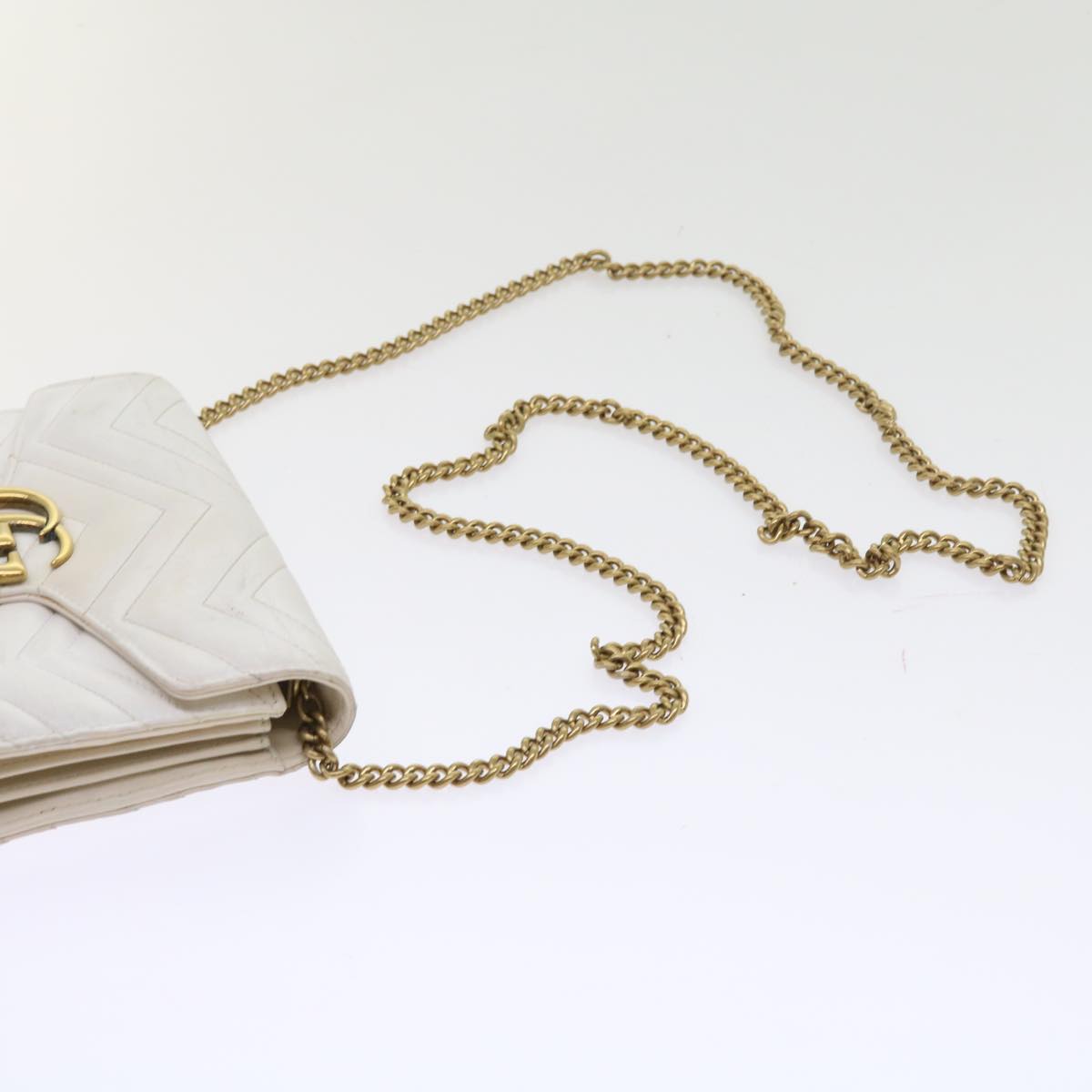 GUCCI Chain Shoulder Bag Leather White 474575 2149 bs8823