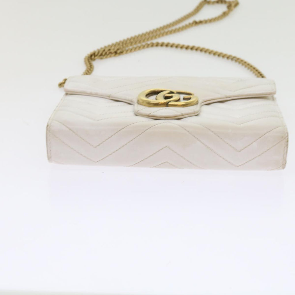 GUCCI Chain Shoulder Bag Leather White 474575 2149 bs8823
