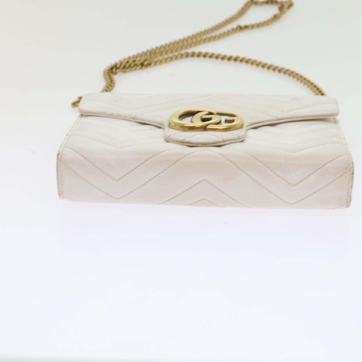 GUCCI Chain Shoulder Bag Leather White 474575 2149 bs8823