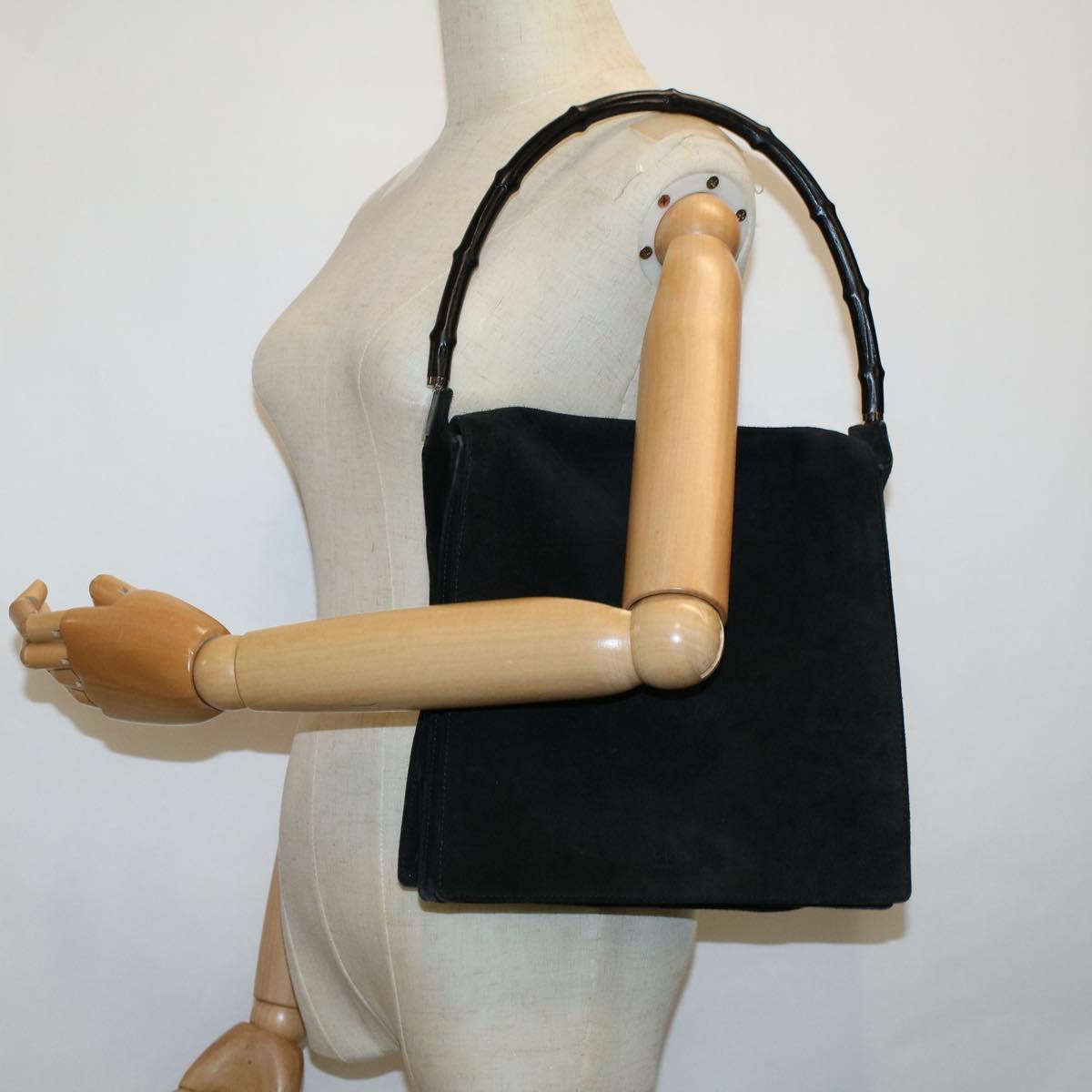 GUCCI Bamboo Shoulder Bag Suede Black 001 3243 200047 bs8922