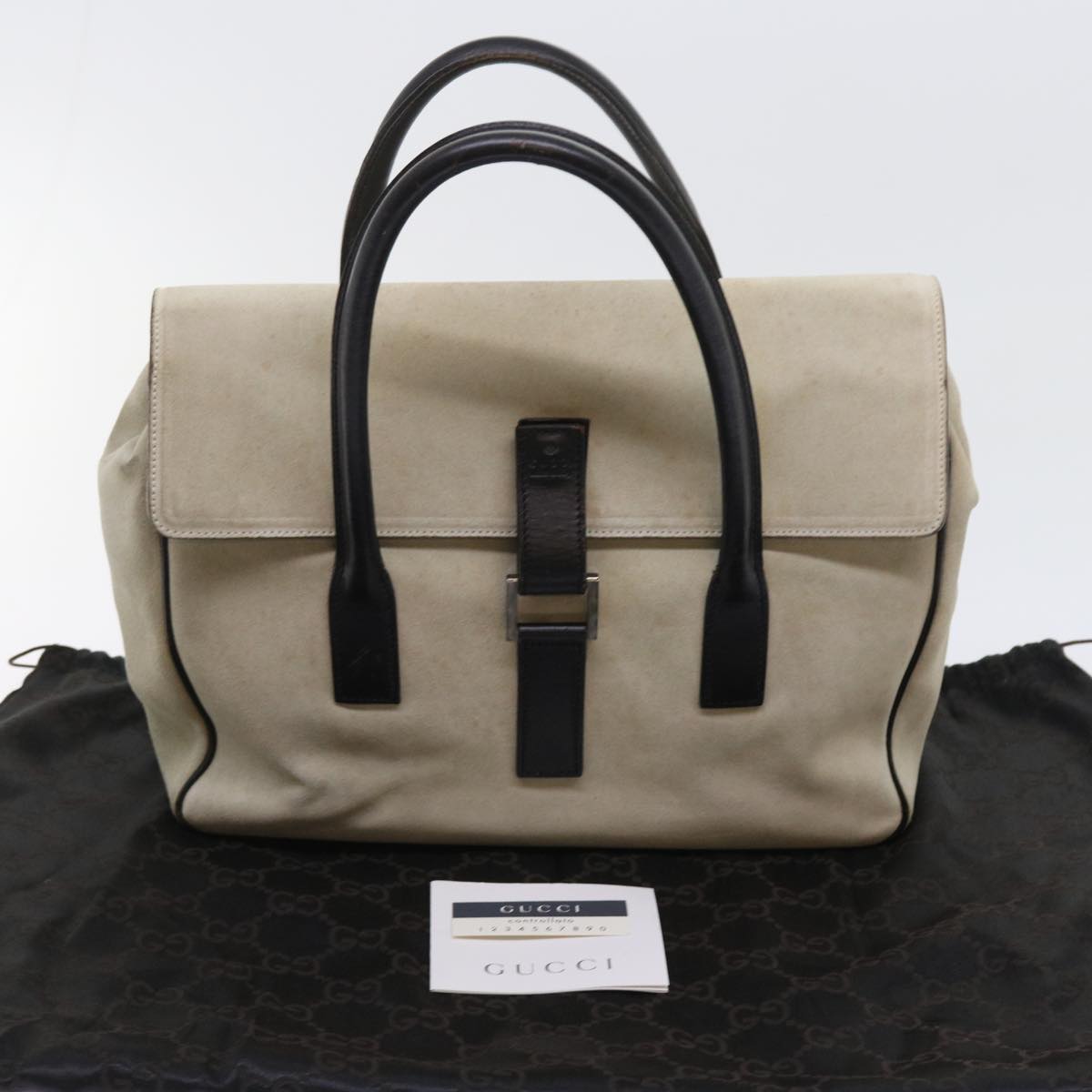 GUCCI Hand Bag Suede White 000 0844 bs8960