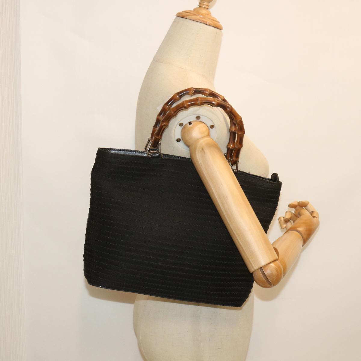 GUCCI Bamboo Hand Bag Canvas Black 000 2058 0540 5 bs9012