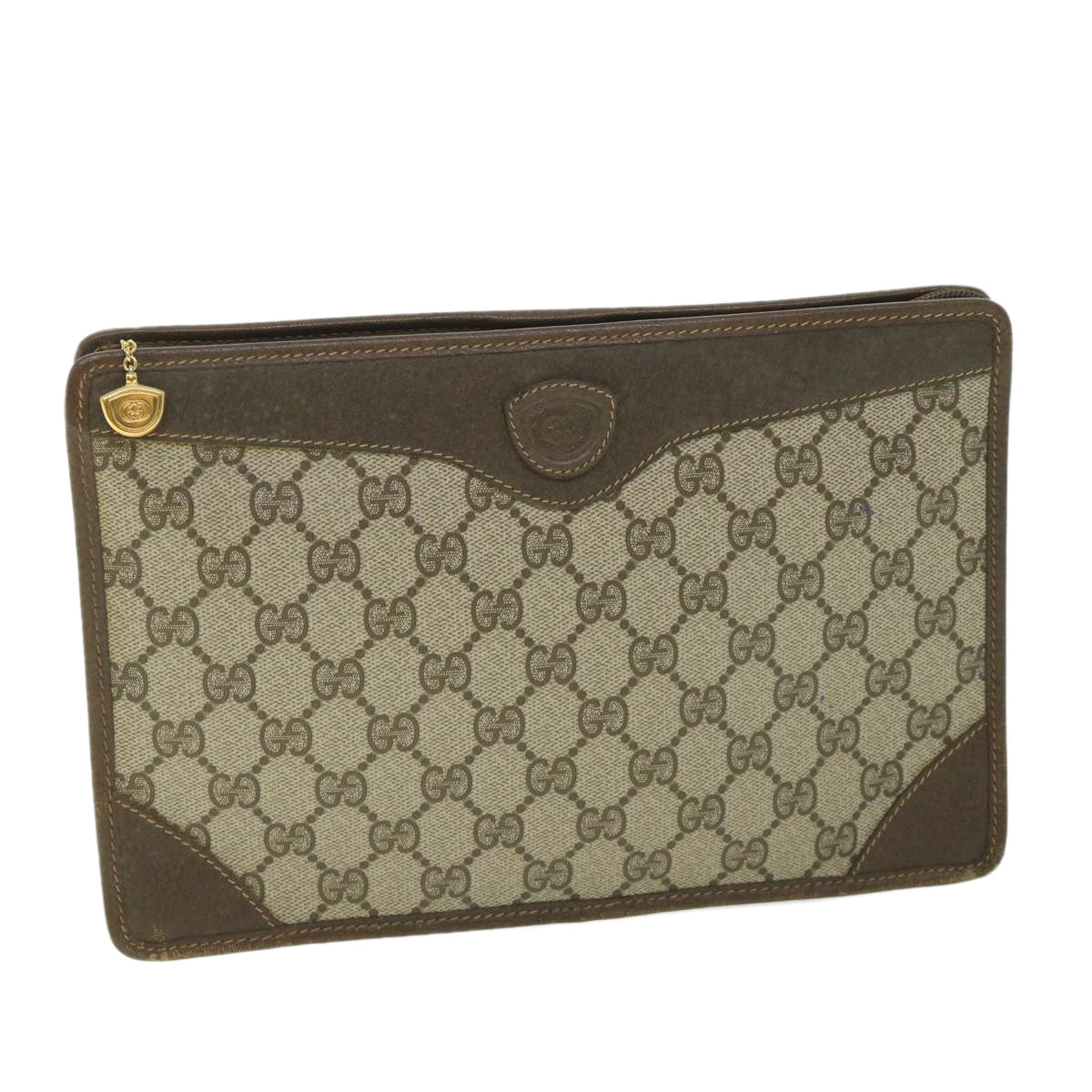 GUCCI GG Supreme Clutch Bag PVC Leather Beige 014 115 0100 bs9067