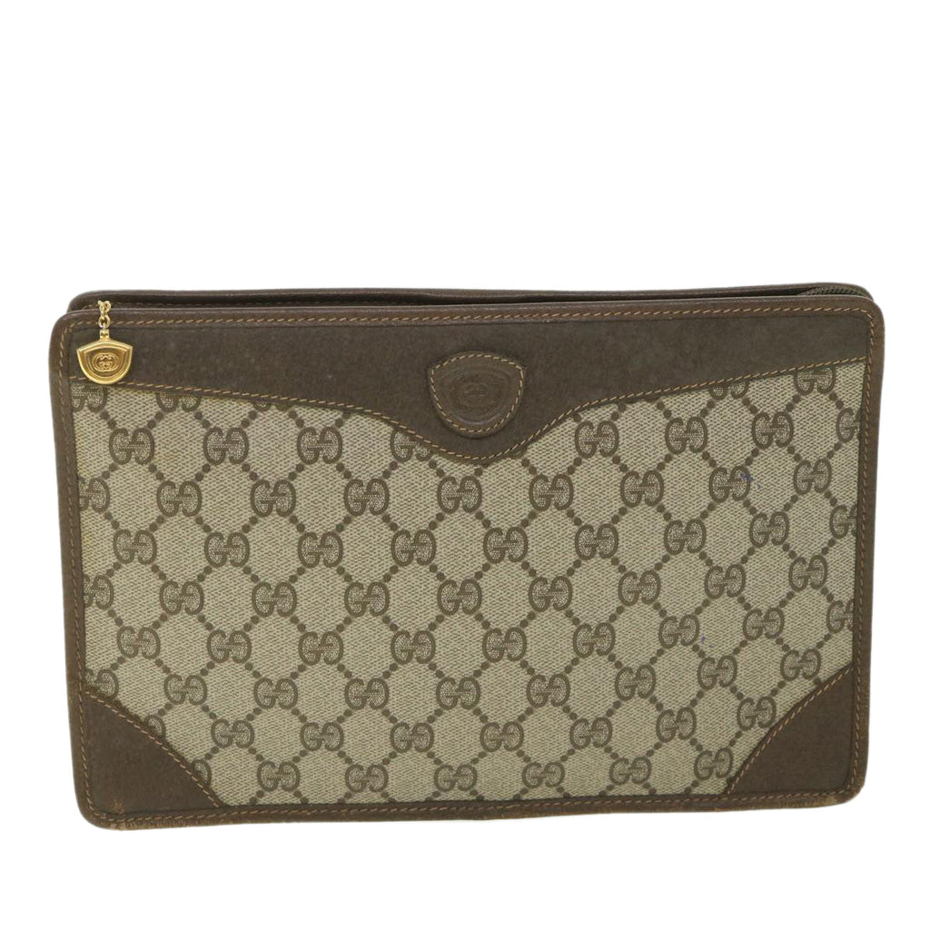 GUCCI GG Supreme Clutch Bag PVC Leather Beige 014 115 0100 bs9067