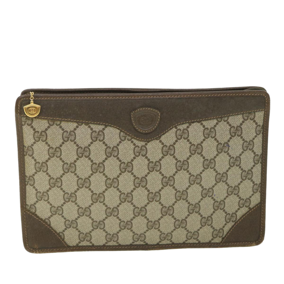 GUCCI GG Supreme Clutch Bag PVC Leather Beige 014 115 0100 bs9067