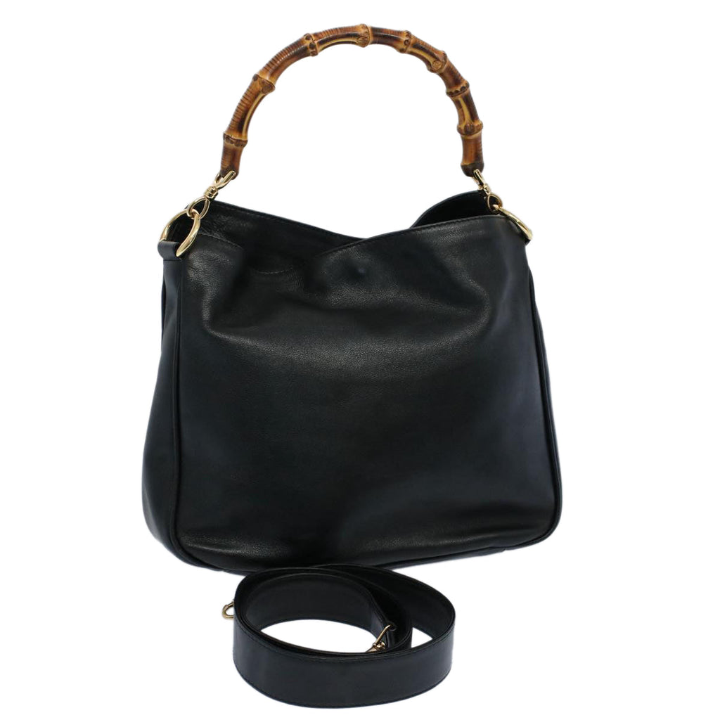 GUCCI Bamboo Shoulder Bag Leather 2way Black 001 2123 1633 bs9068