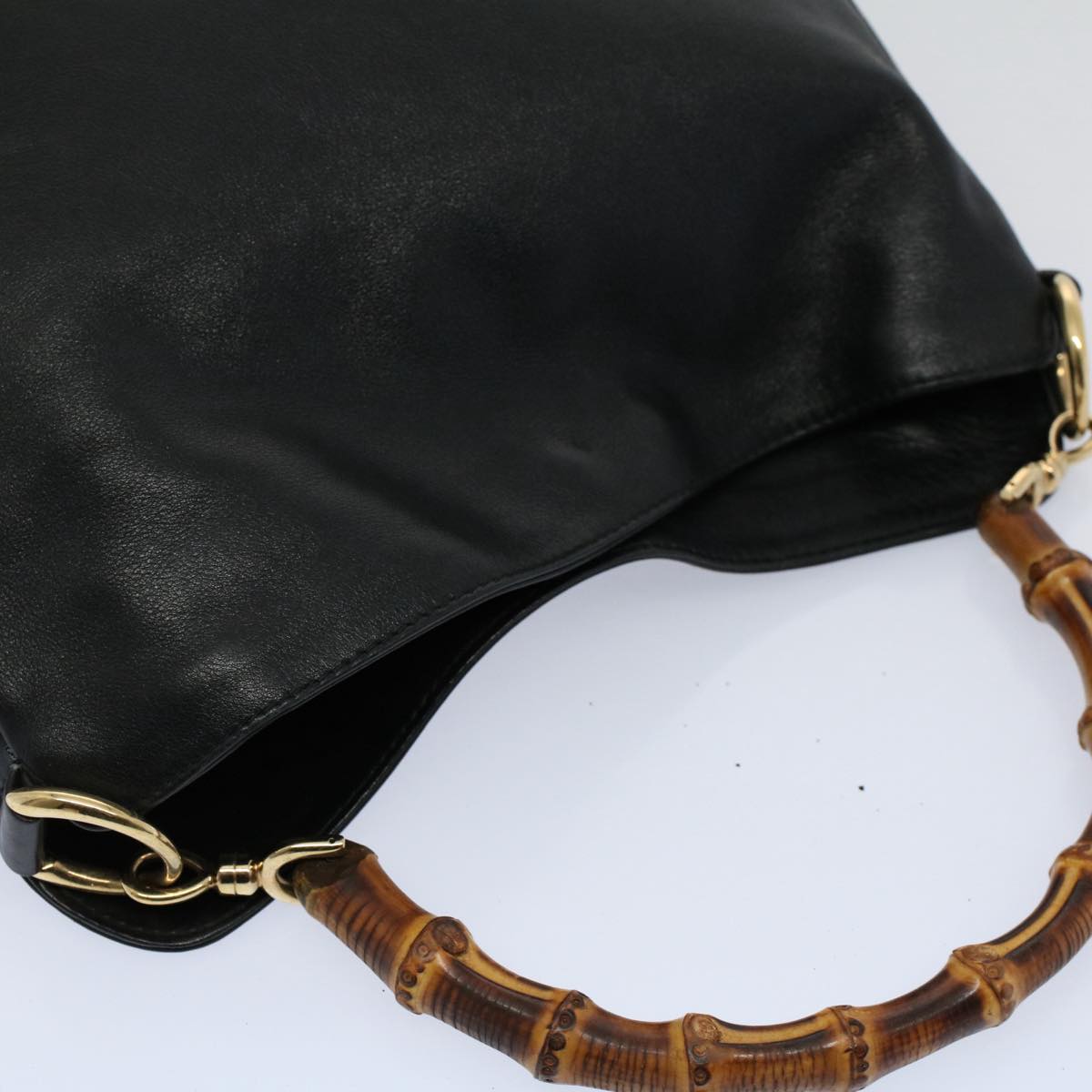 GUCCI Bamboo Shoulder Bag Leather 2way Black 001 2123 1633 bs9068