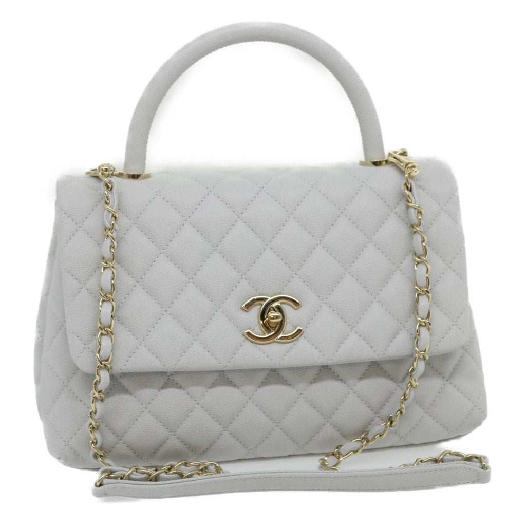 CHANEL Matelasse Chain Shoulder Hand Bag Caviar Skin 2way White CC bs910A