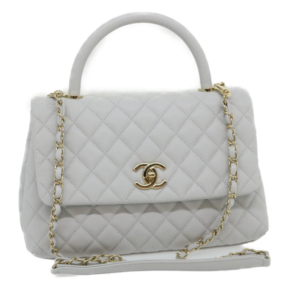 CHANEL Matelasse Chain Shoulder Hand Bag Caviar Skin 2way White CC bs910A