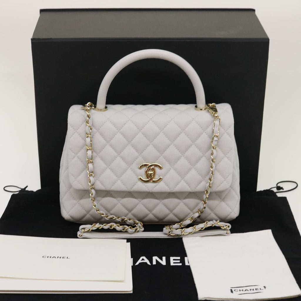 CHANEL Matelasse Chain Shoulder Hand Bag Caviar Skin 2way White CC bs910A