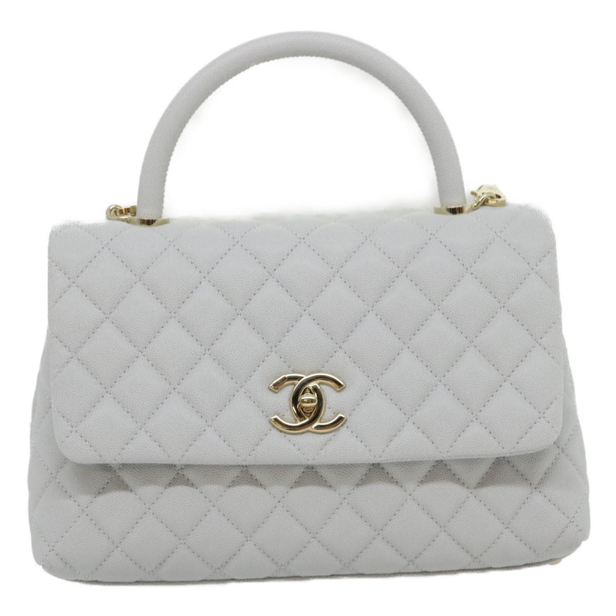 CHANEL Matelasse Chain Shoulder Hand Bag Caviar Skin 2way White CC bs910A