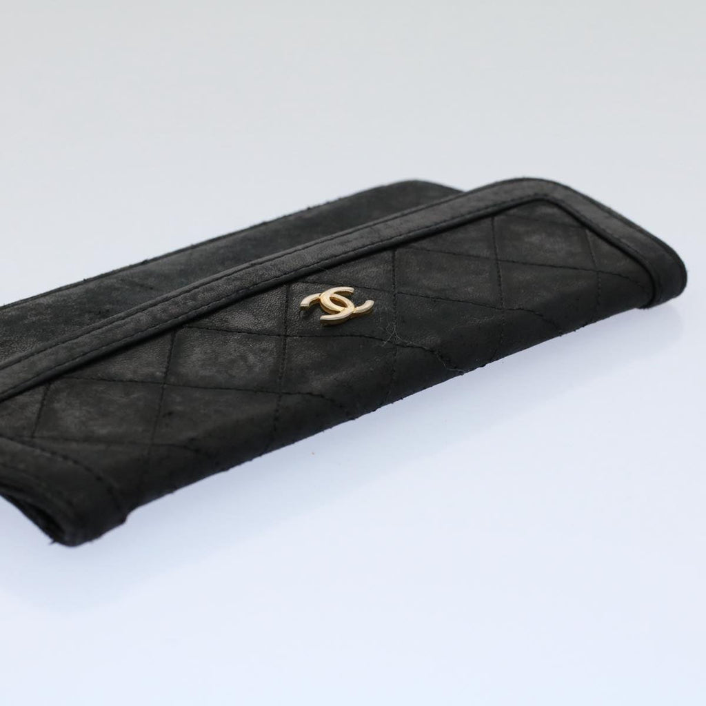 CHANEL Matelasse Pouch Leather Black CC bs9175