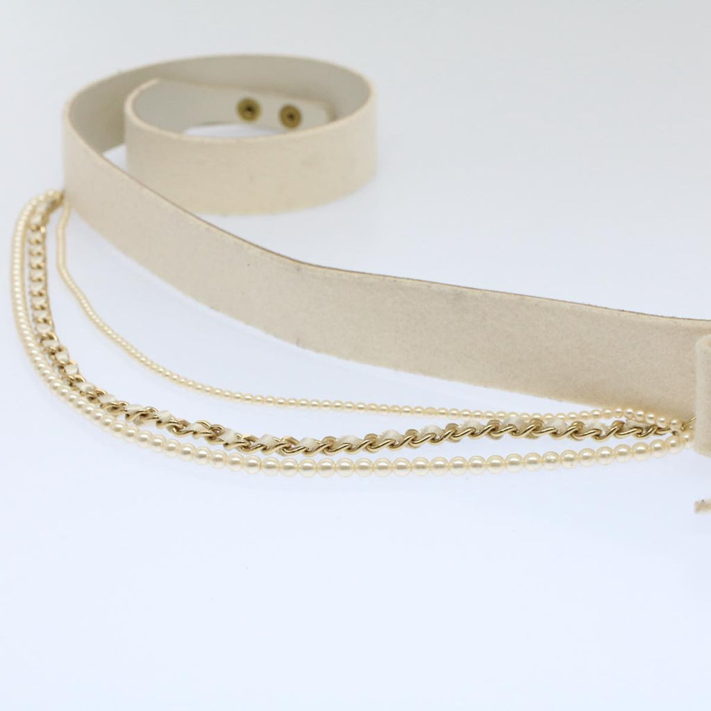 CHANEL Pearl Belt Wool 80/32 37.4"""""""" White CC bs9177