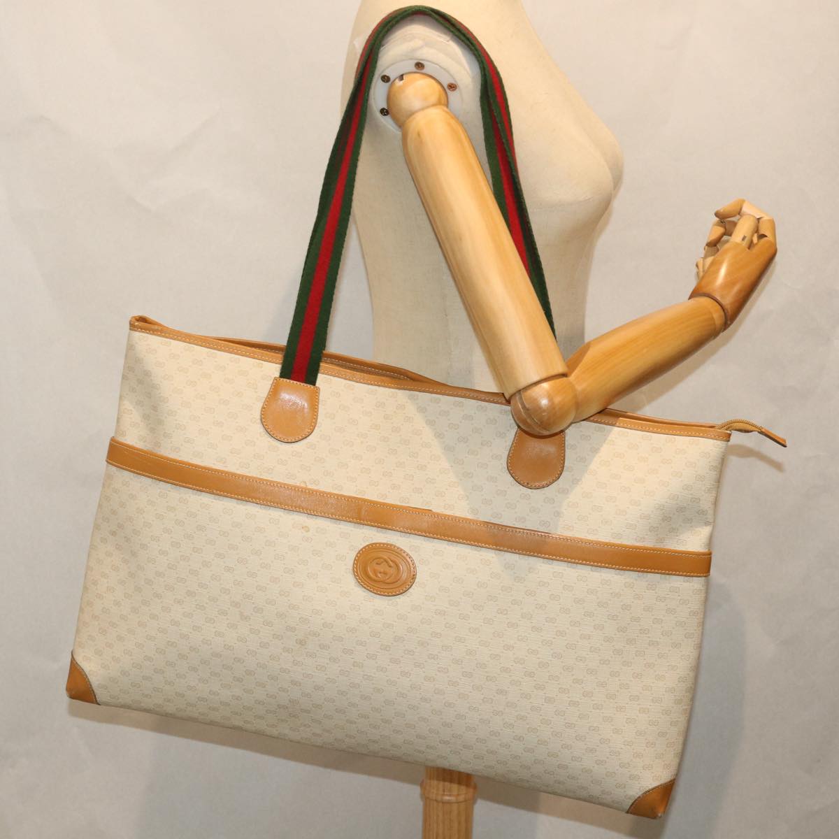 GUCCI Micro GG Supreme Web Sherry Line Tote Bag White 002 39 0215 bs9212