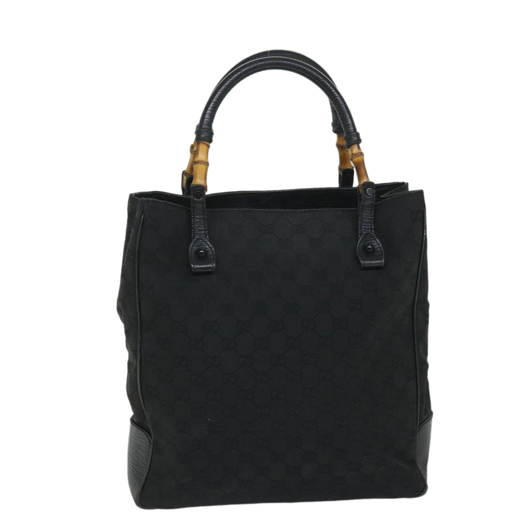GUCCI GG Canvas Bamboo Tote Bag Black 112530 bs9214