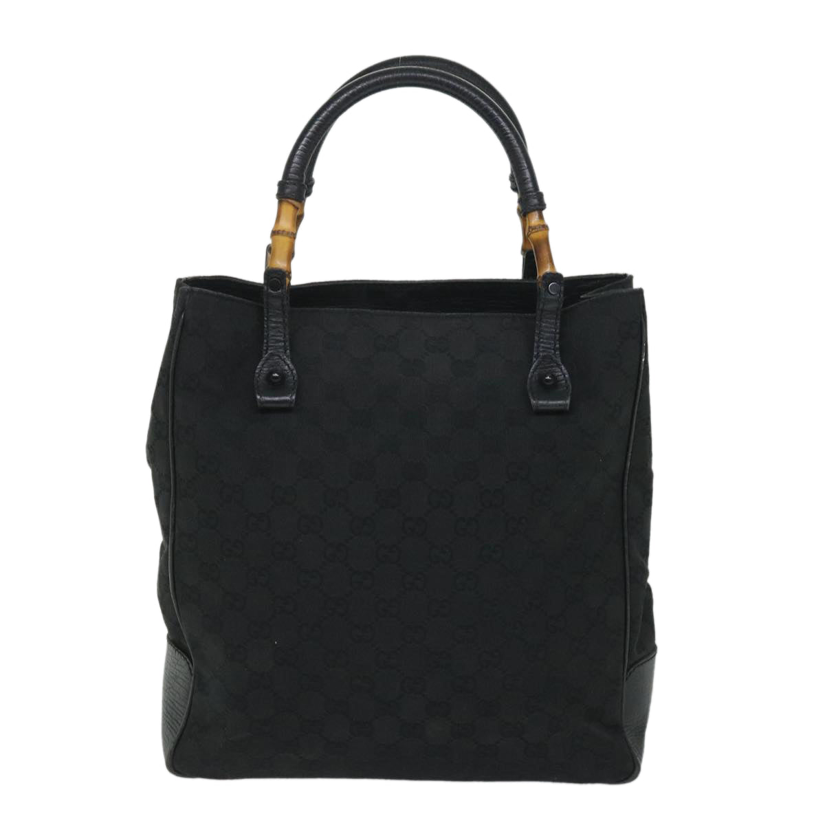 GUCCI GG Canvas Bamboo Tote Bag Black 112530 bs9214