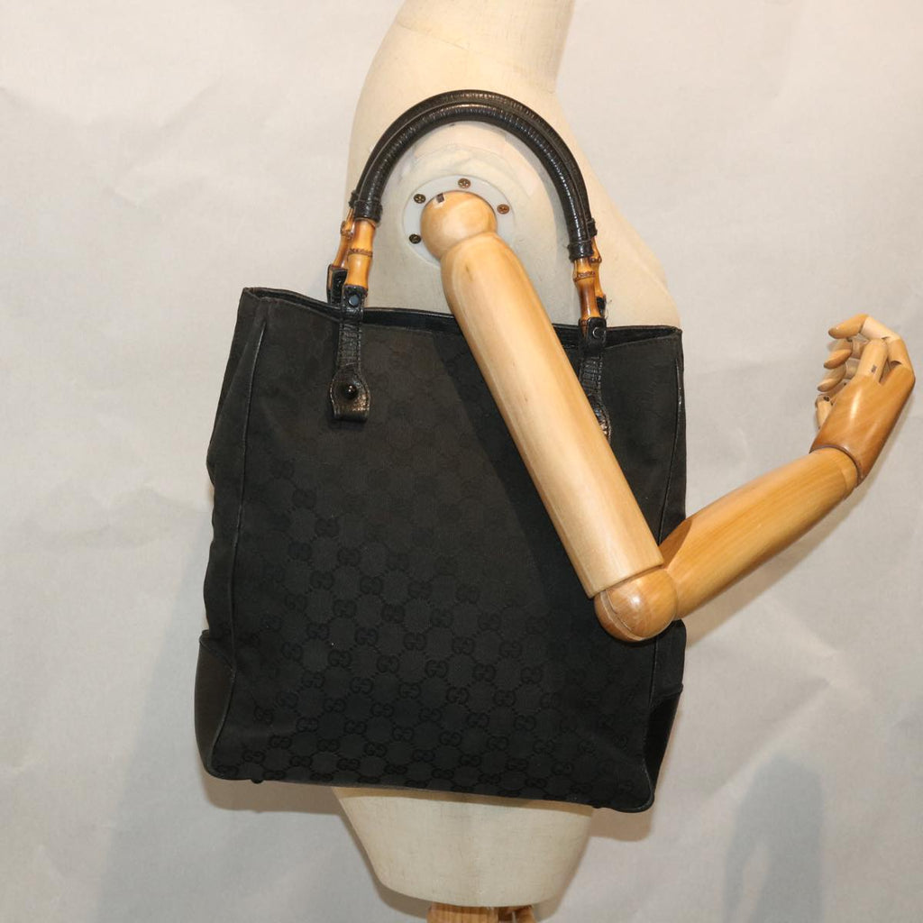 GUCCI GG Canvas Bamboo Tote Bag Black 112530 bs9214