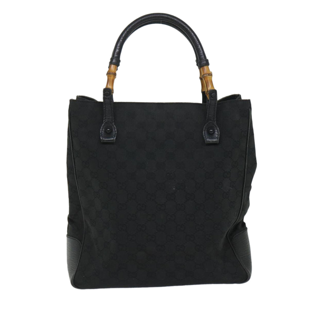 GUCCI GG Canvas Bamboo Tote Bag Black 112530 bs9214