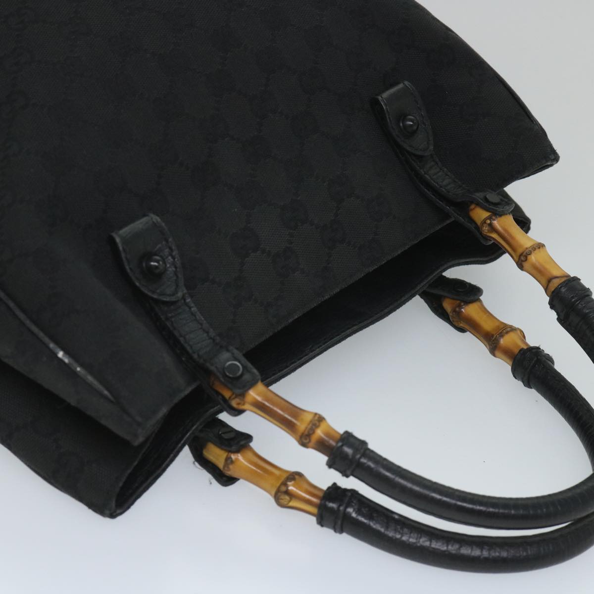 GUCCI GG Canvas Bamboo Tote Bag Black 112530 bs9214