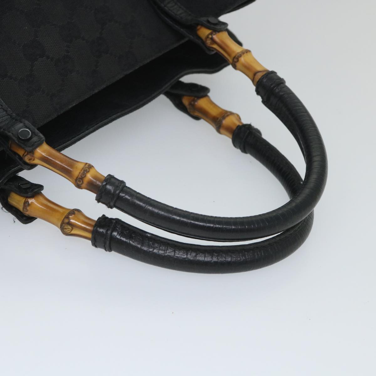 GUCCI GG Canvas Bamboo Tote Bag Black 112530 bs9214