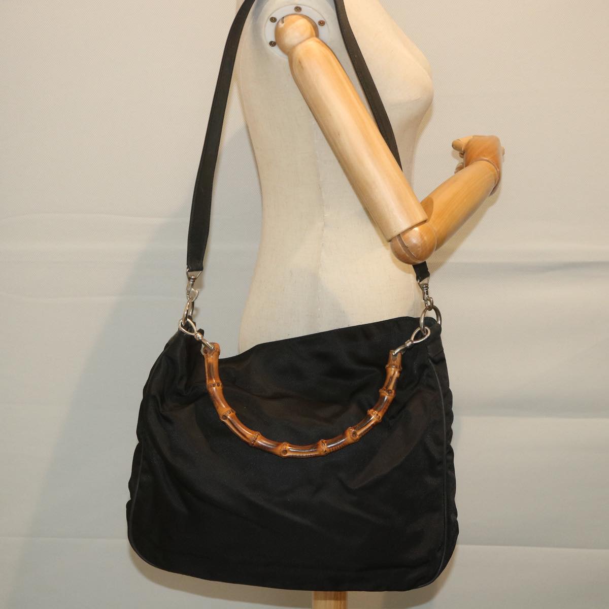 GUCCI Bamboo Shoulder Bag Nylon 2way Black bs9242
