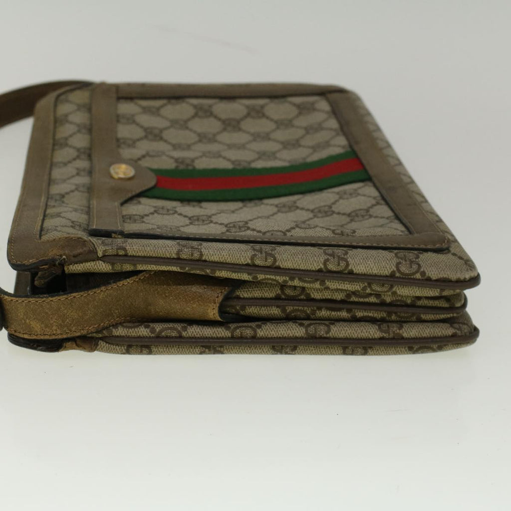 GUCCI GG Canvas Web Sherry Line Shoulder Bag PVC Leather Beige Green bs9253
