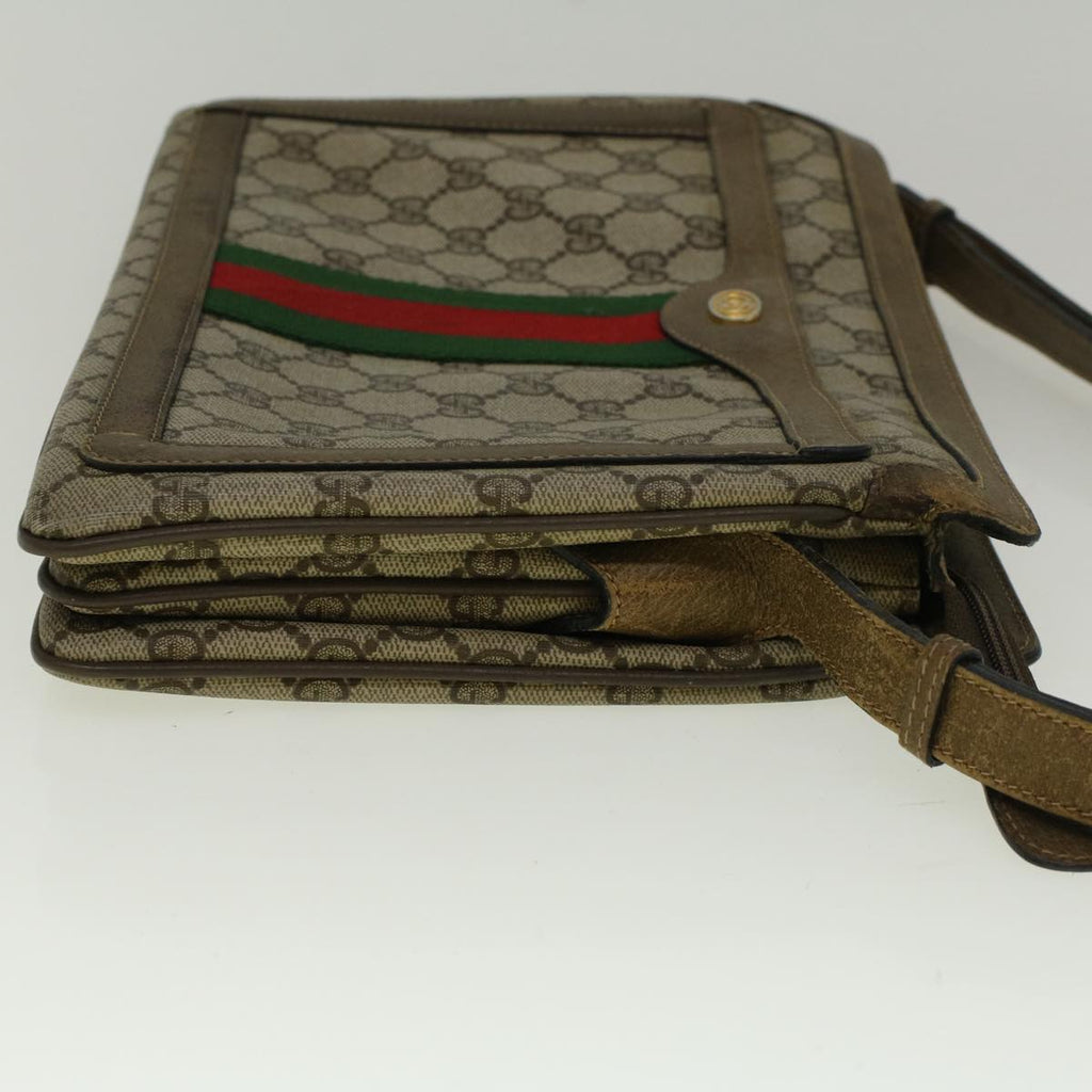 GUCCI GG Canvas Web Sherry Line Shoulder Bag PVC Leather Beige Green bs9253