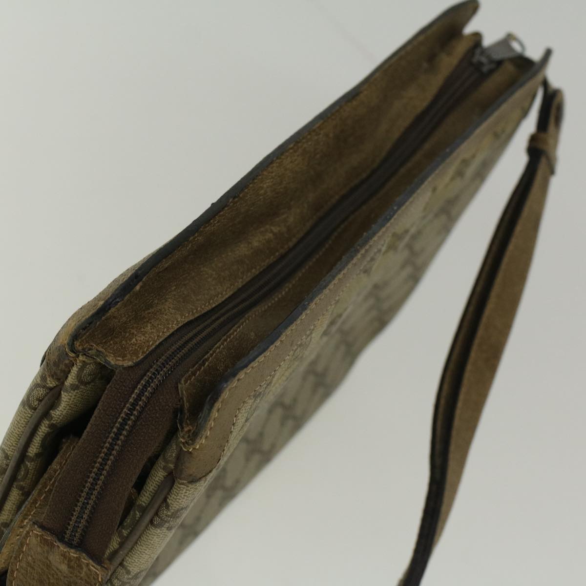 GUCCI GG Canvas Web Sherry Line Shoulder Bag PVC Leather Beige Green bs9253