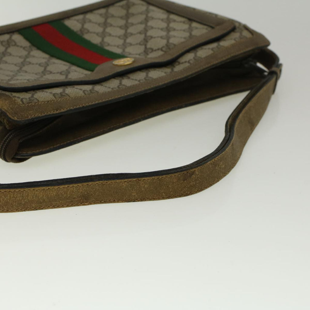 GUCCI GG Canvas Web Sherry Line Shoulder Bag PVC Leather Beige Green bs9253