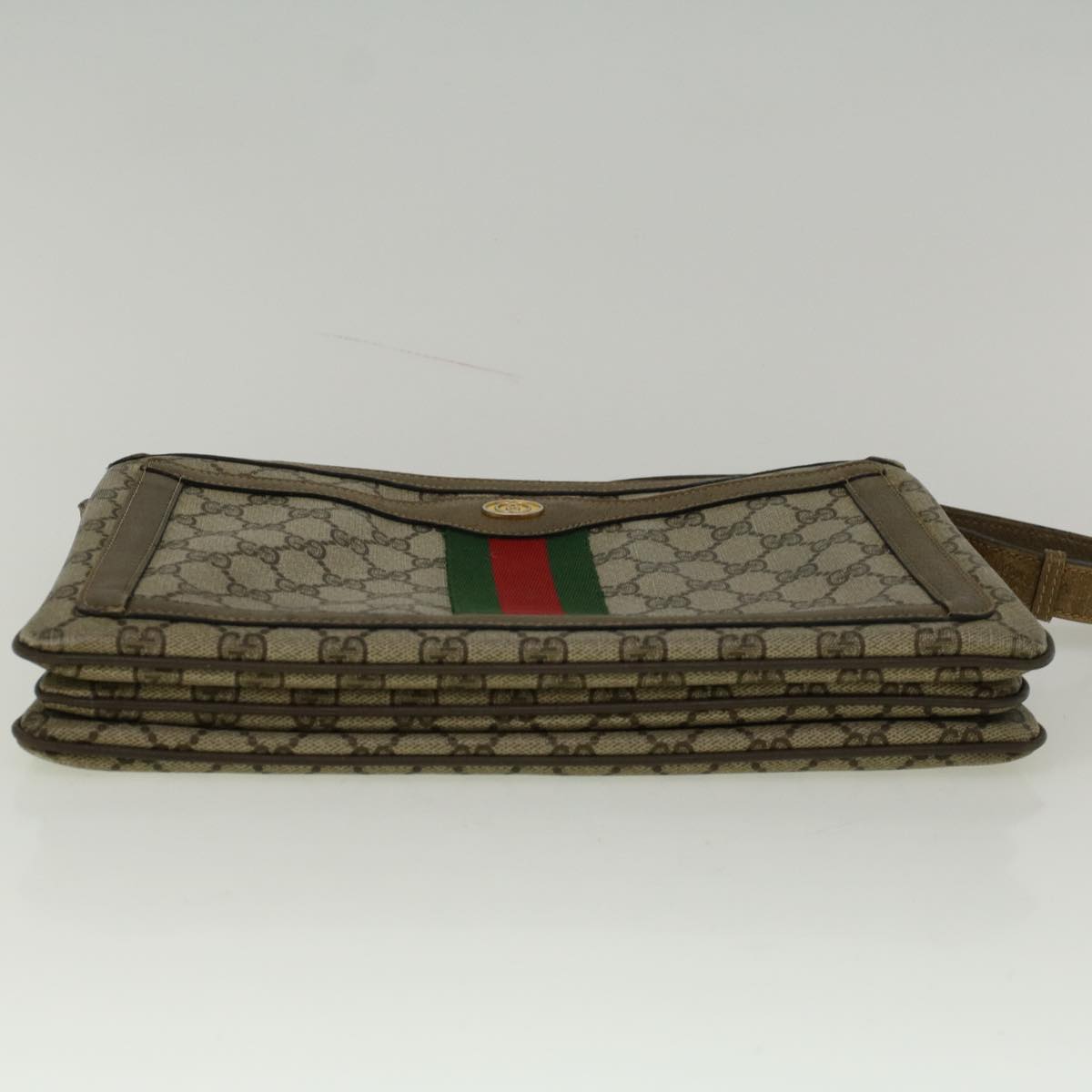 GUCCI GG Canvas Web Sherry Line Shoulder Bag PVC Leather Beige Green bs9253