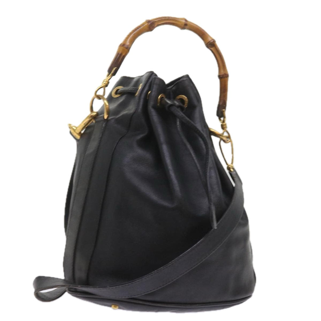 GUCCI Bamboo Shoulder Bag Leather 2way Black 001 2865 1657 bs9276
