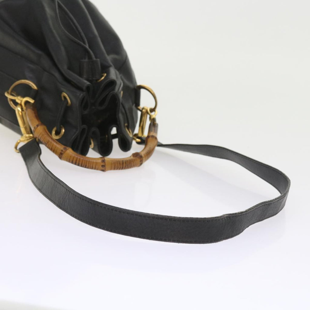 GUCCI Bamboo Shoulder Bag Leather 2way Black 001 2865 1657 bs9276