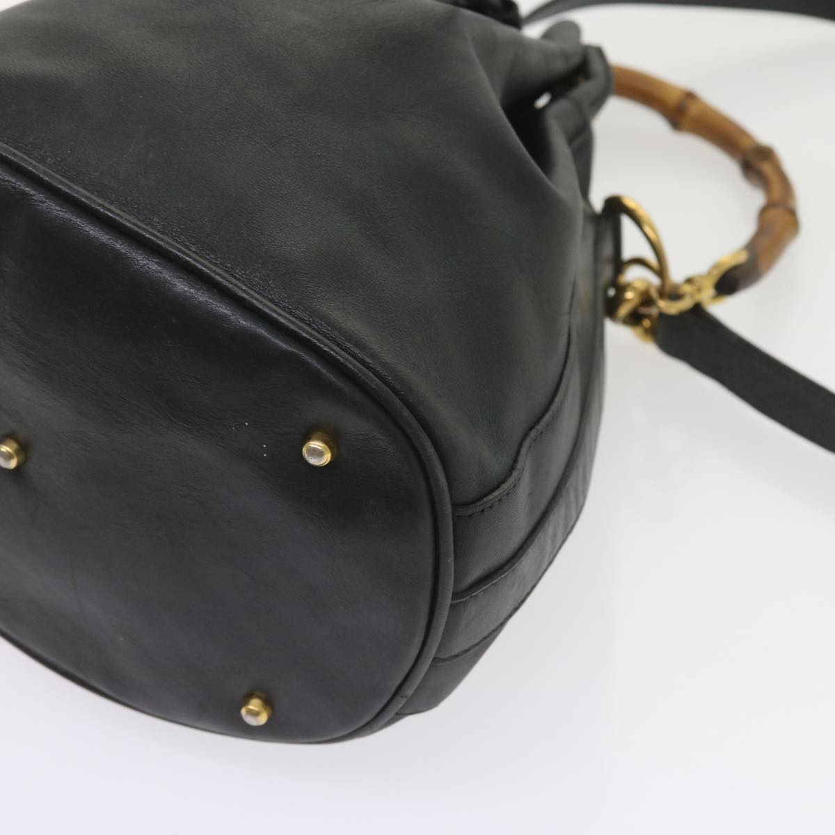 GUCCI Bamboo Shoulder Bag Leather 2way Black 001 2865 1657 bs9276