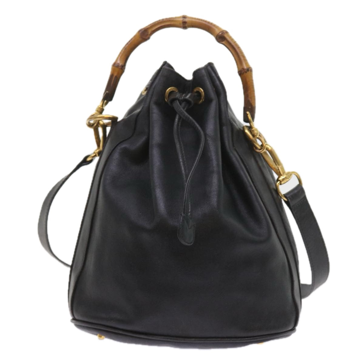 GUCCI Bamboo Shoulder Bag Leather 2way Black 001 2865 1657 bs9276