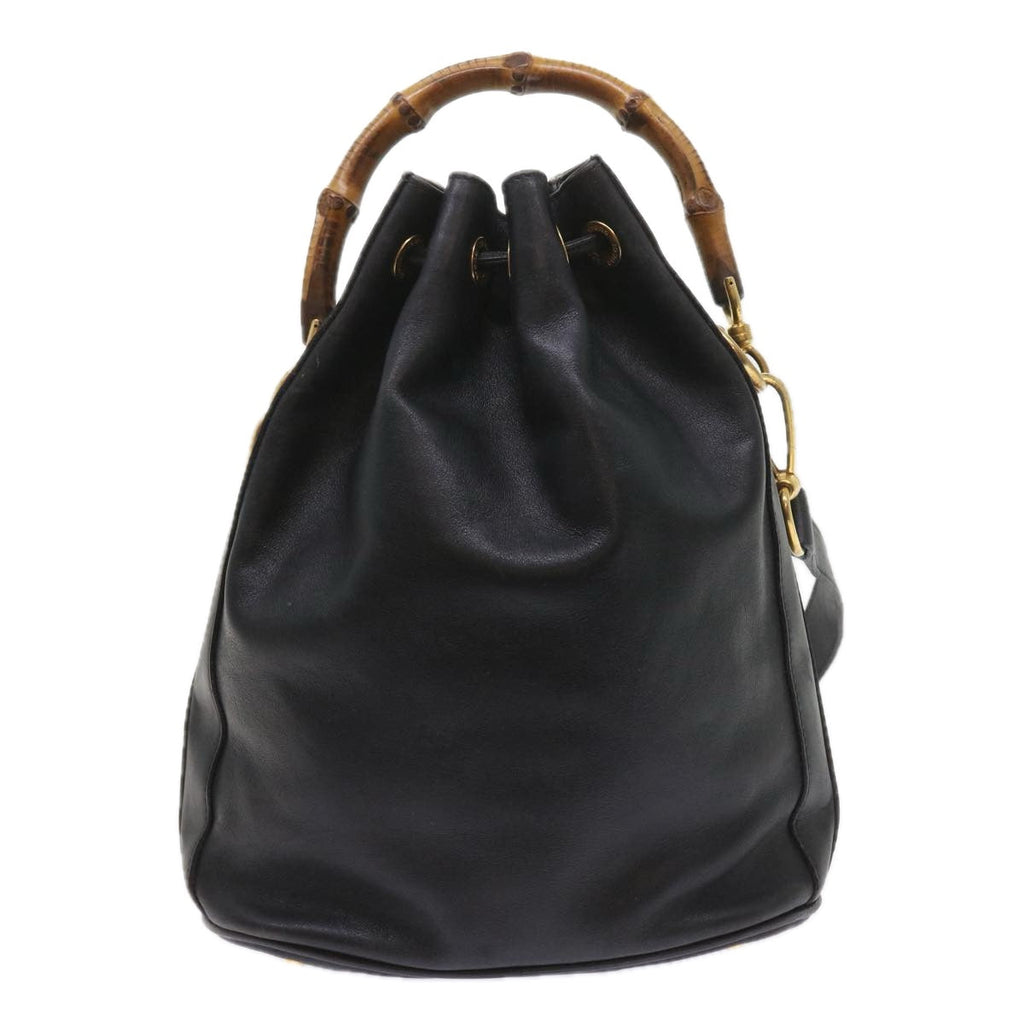 GUCCI Bamboo Shoulder Bag Leather 2way Black 001 2865 1657 bs9276