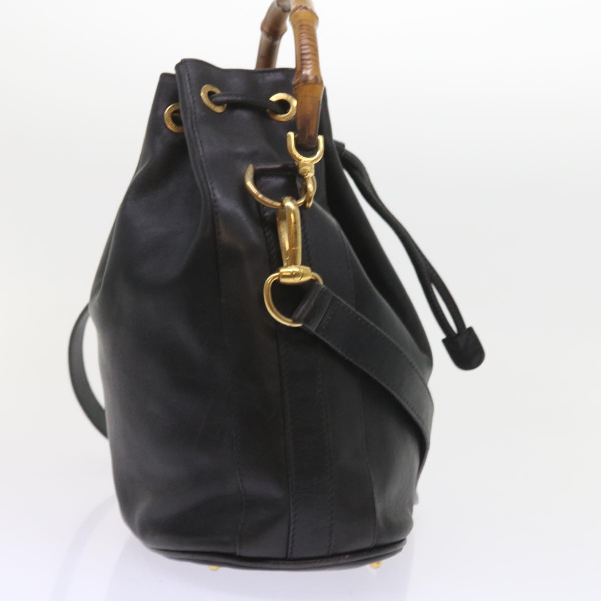 GUCCI Bamboo Shoulder Bag Leather 2way Black 001 2865 1657 bs9276