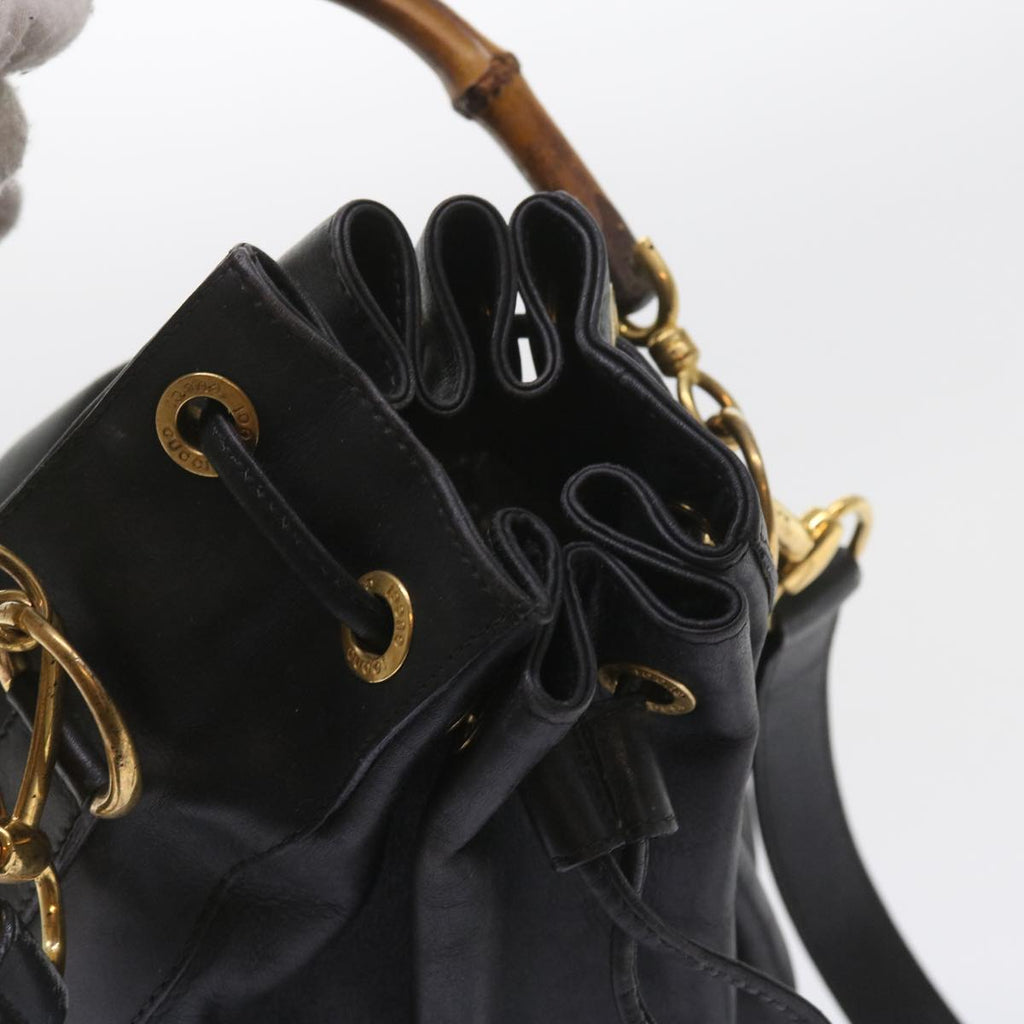 GUCCI Bamboo Shoulder Bag Leather 2way Black 001 2865 1657 bs9276