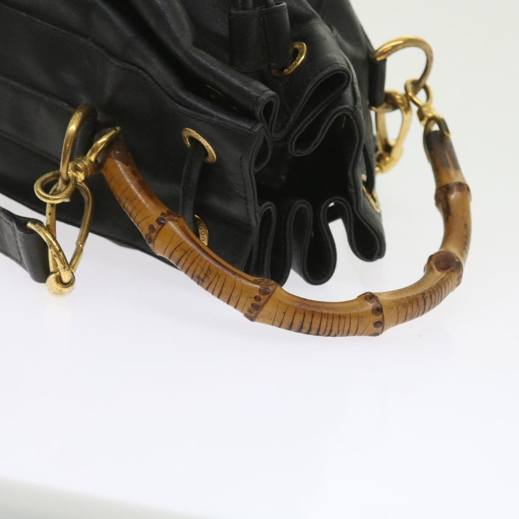 GUCCI Bamboo Shoulder Bag Leather 2way Black 001 2865 1657 bs9276