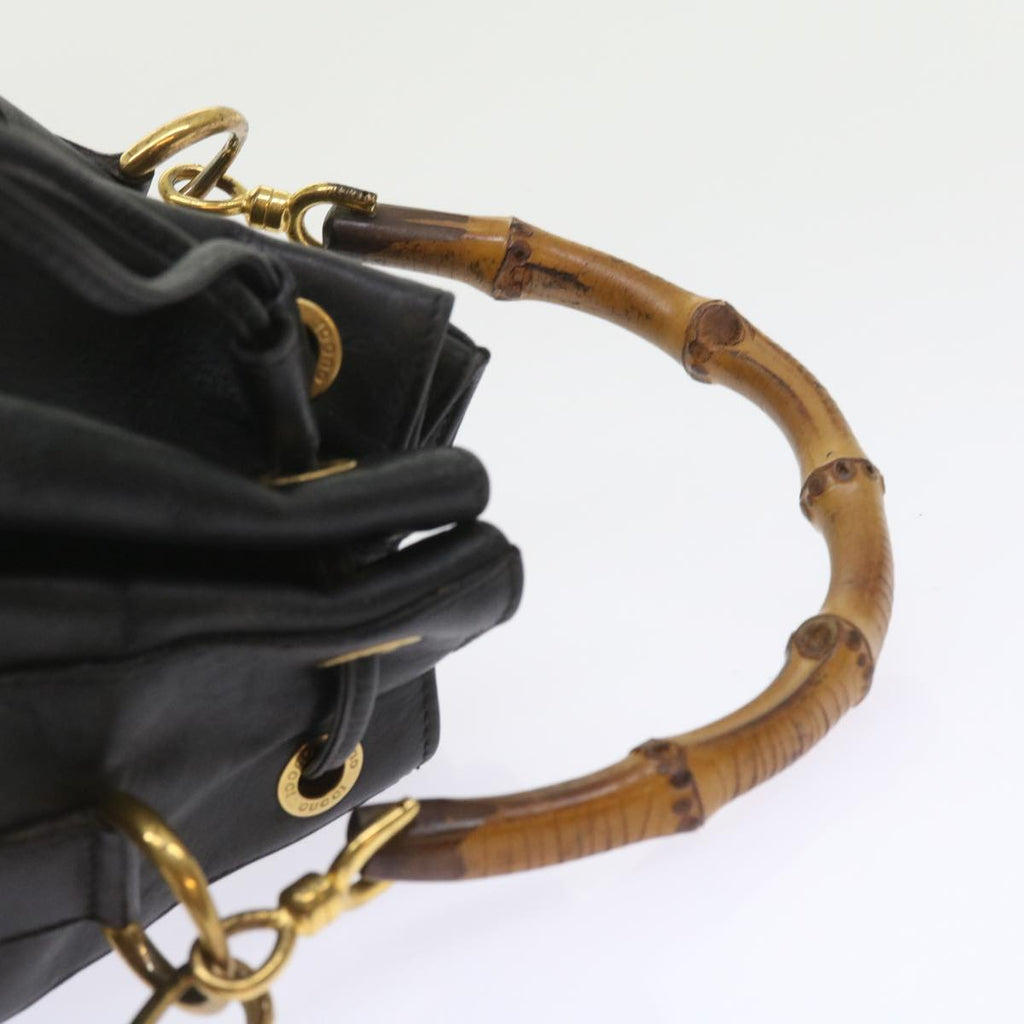 GUCCI Bamboo Shoulder Bag Leather 2way Black 001 2865 1657 bs9276