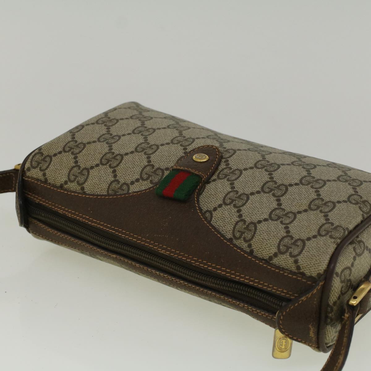 GUCCI GG Supreme Web Sherry Line Shoulder Bag Beige Red 89 02 018 bs9379